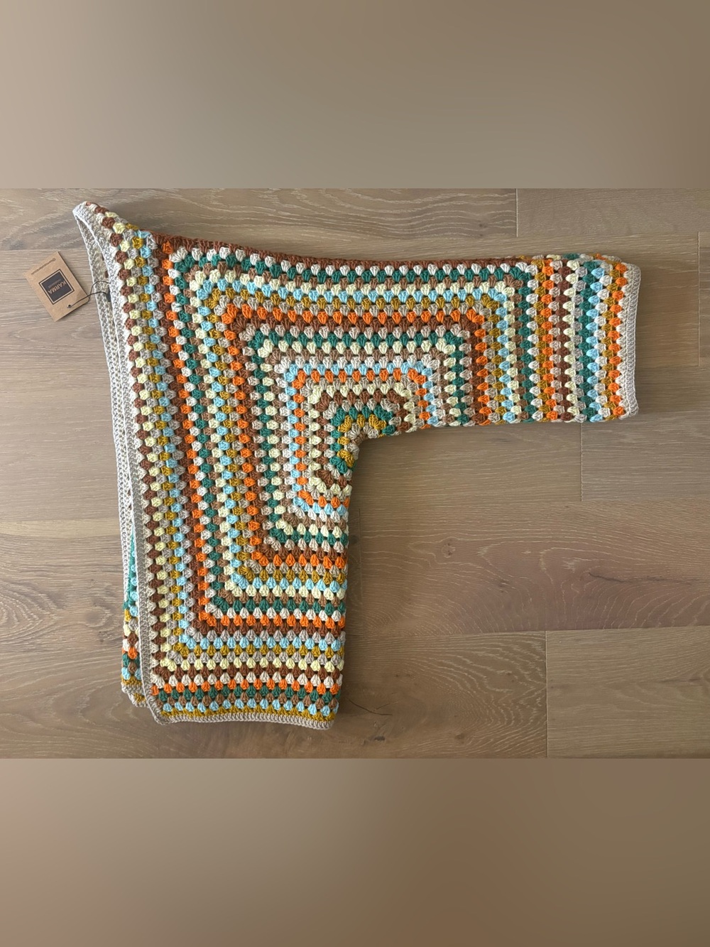 NWT Handmade Crochet Granny Square Sweater in Cream, Orange & Teal